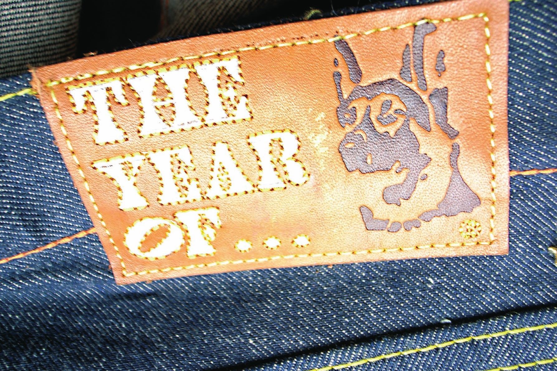 The Year of… leather patch, Year of the Dog, on raw selvage denim