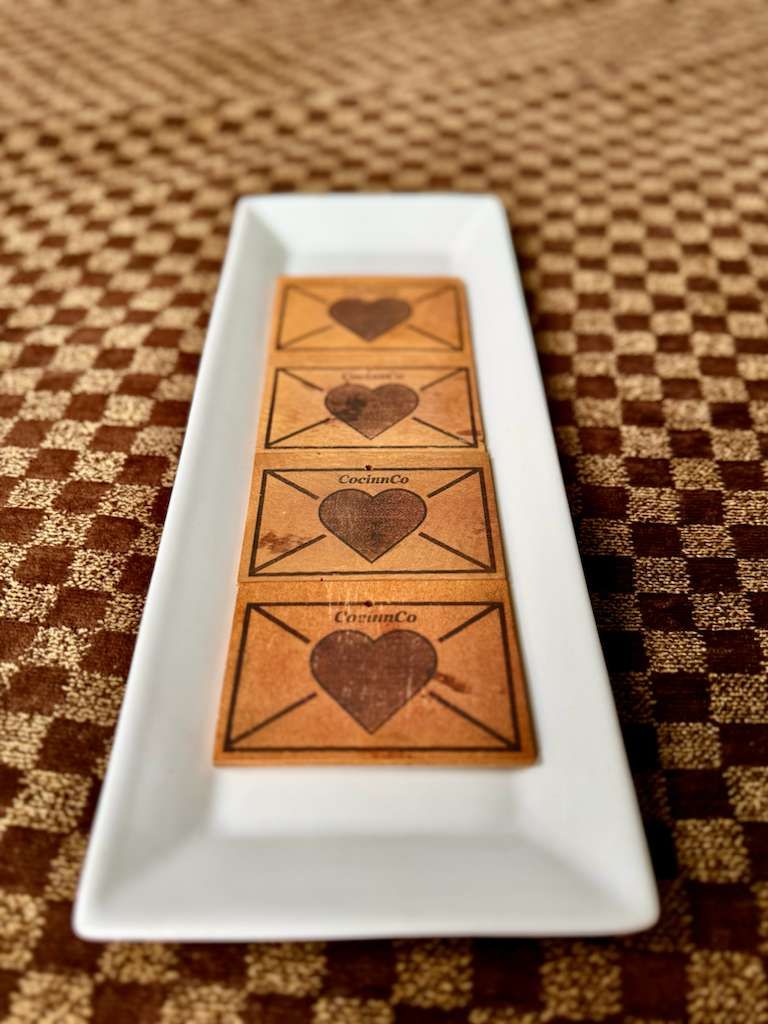 Rectangular wooden cocinnco Love Letter tags, burned with an envelope and heart